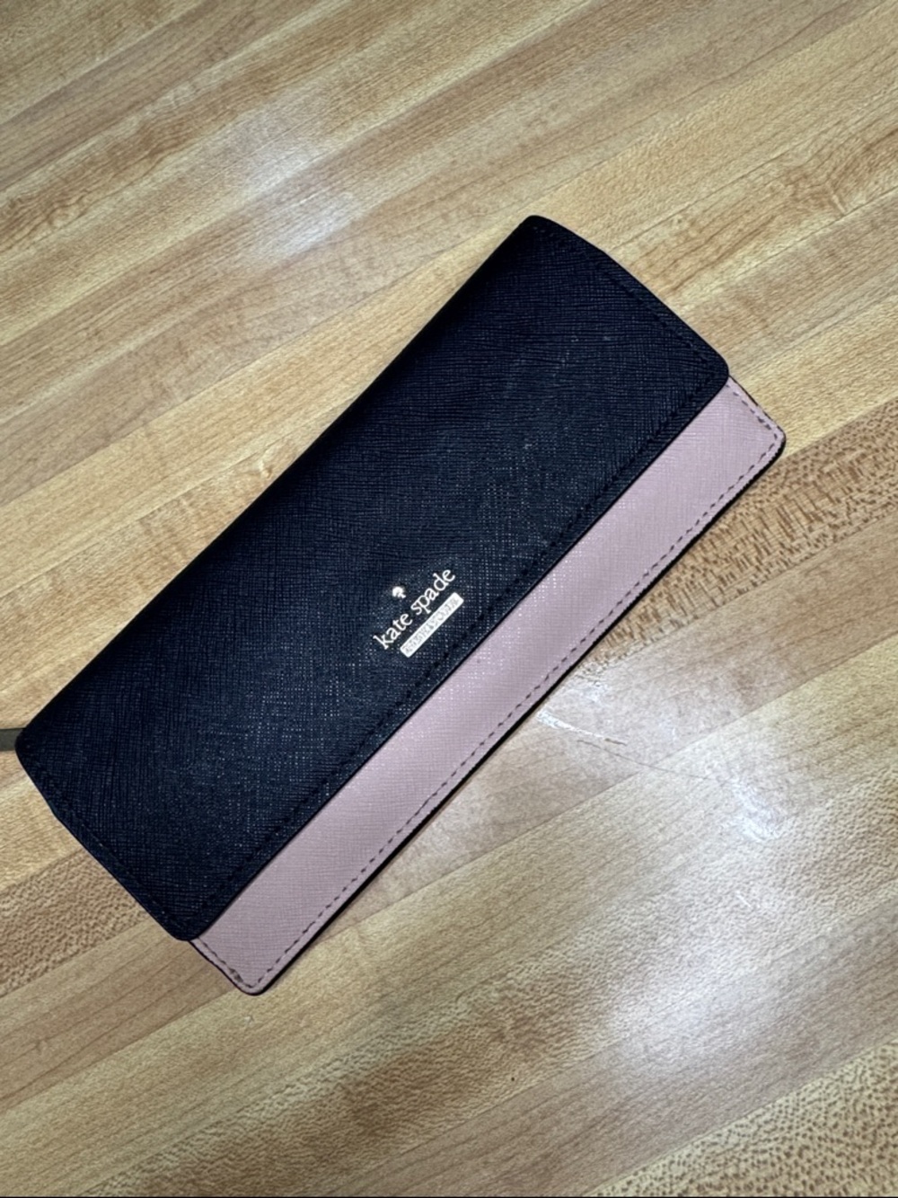 kate spade Black and Blush Pink Saffiano Leather Continental Wallet